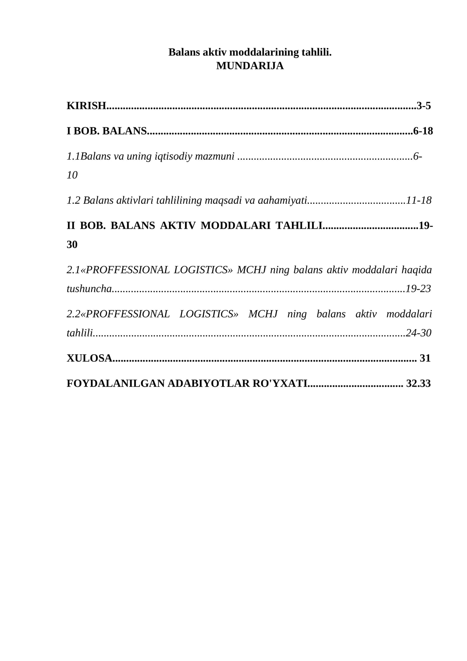 Balans aktiv moddalarining tahlili
