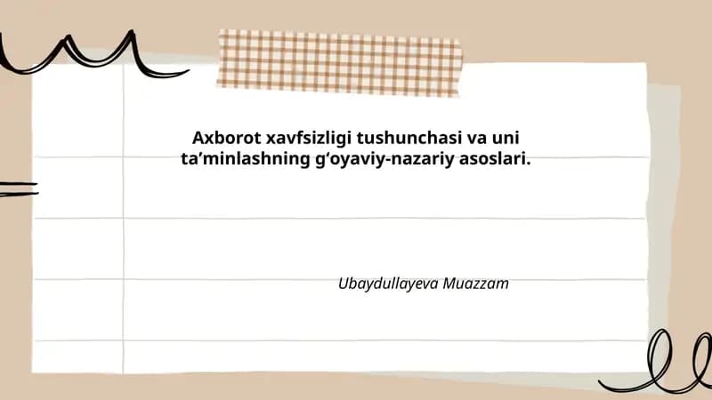 Axborot xavfsizligi tushunchasi va uni taʼminlashning gʻoyaviy-nazariy asoslari
