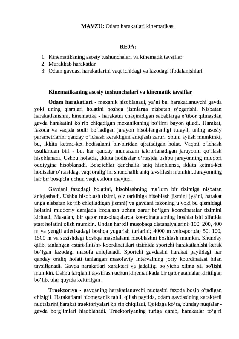 Odam harakatlari kinematikasi