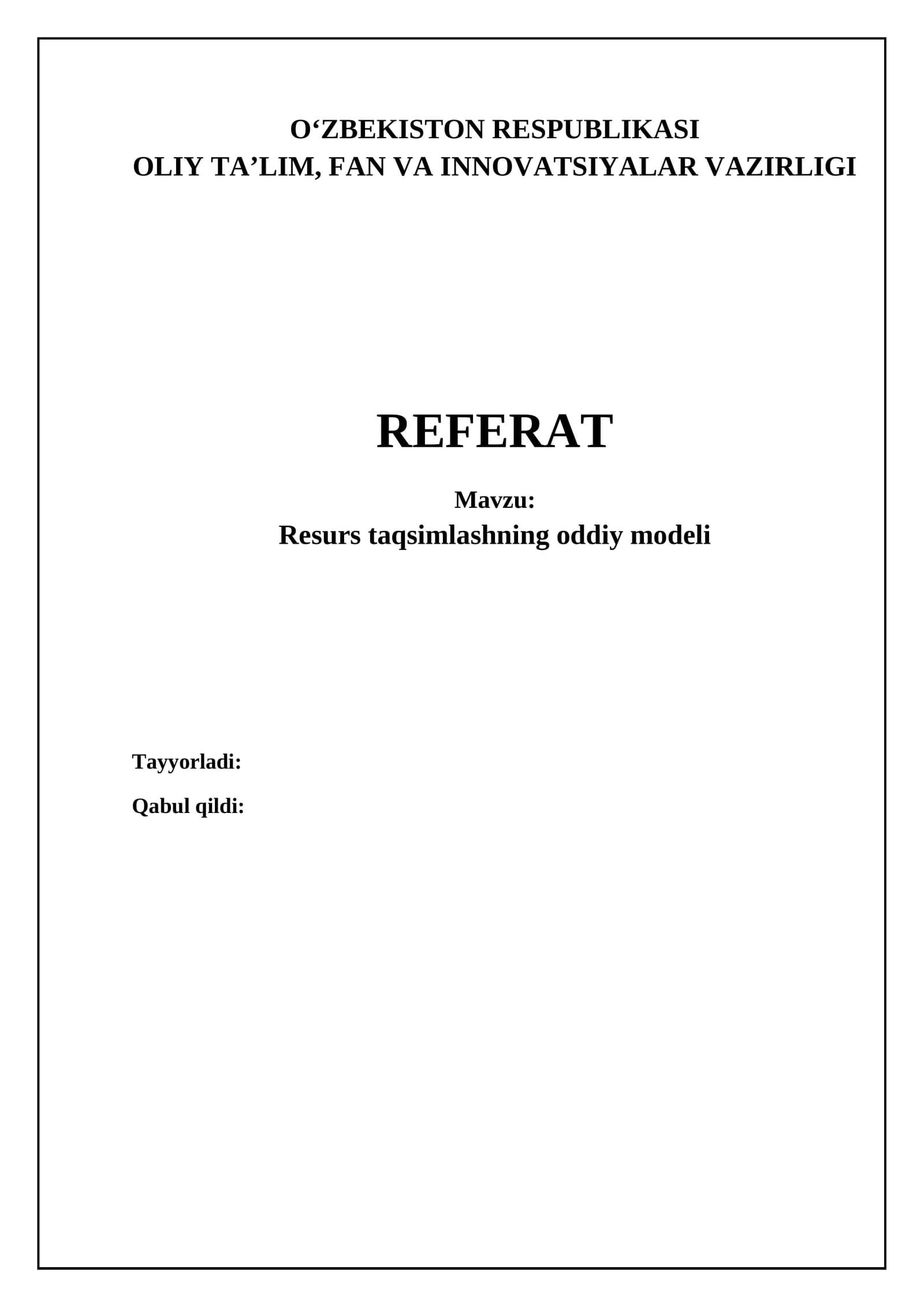 Resurs taqsimlashning oddiy modeli