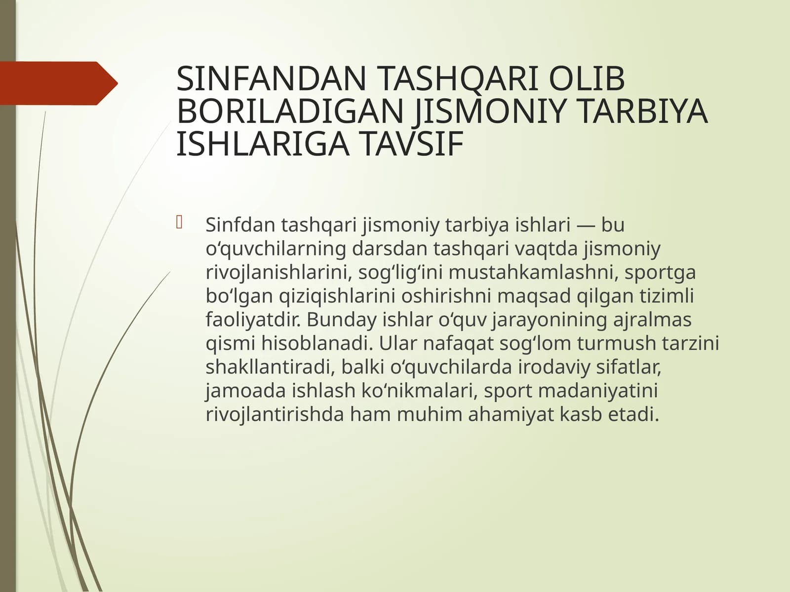 Sinfdan tashqari jismoniy tarbiya ishlari