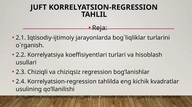 Juft korrelyatsion-regression tahlil