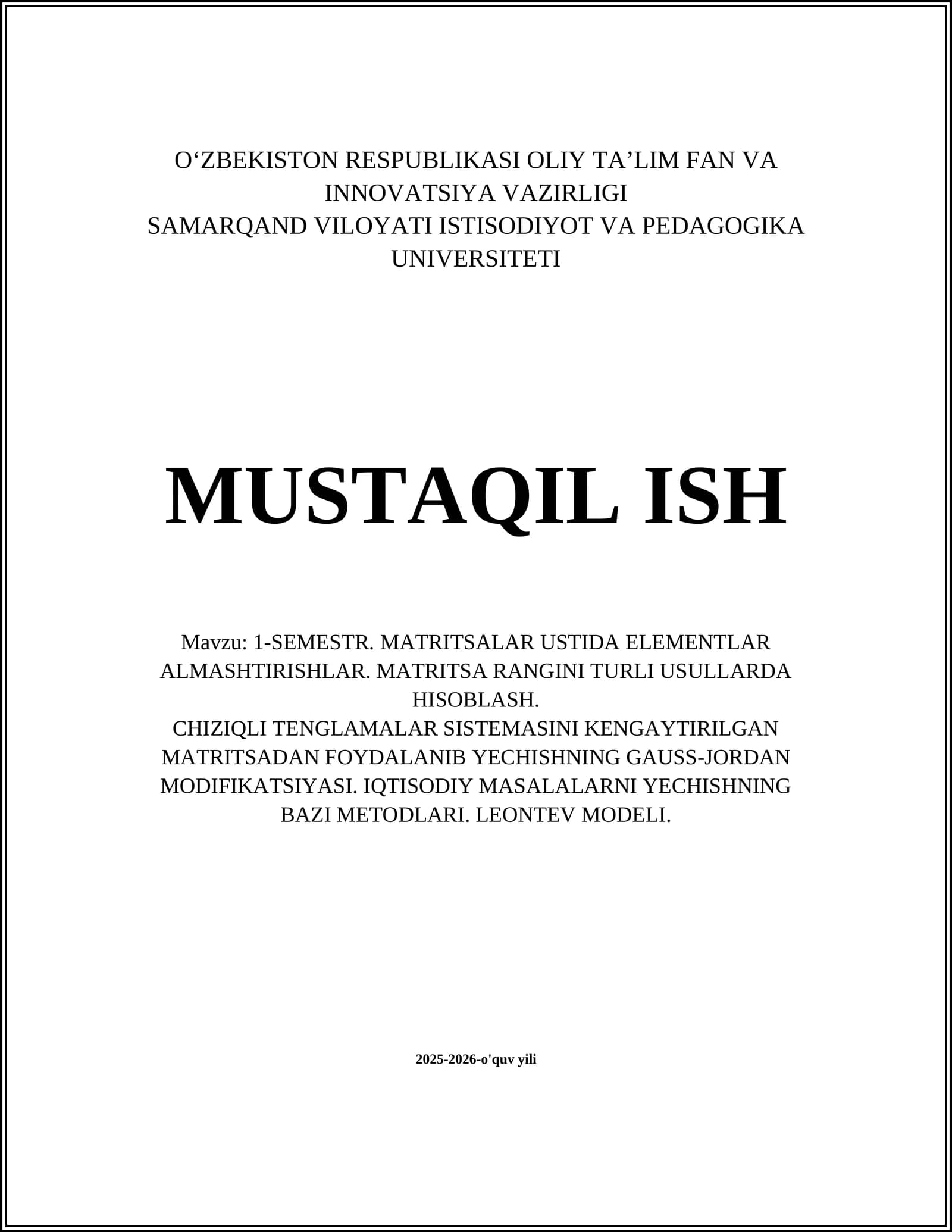 Matriksalar Ustida Qator va Ustun Elementlarini Almashtirish Operatsiyalari