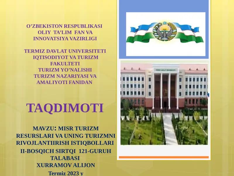 MISR TURIZM RESURSLARI VA UNING TURIZMNI RIVOJLANTIIRISH ISTIQBOLLARIREJA