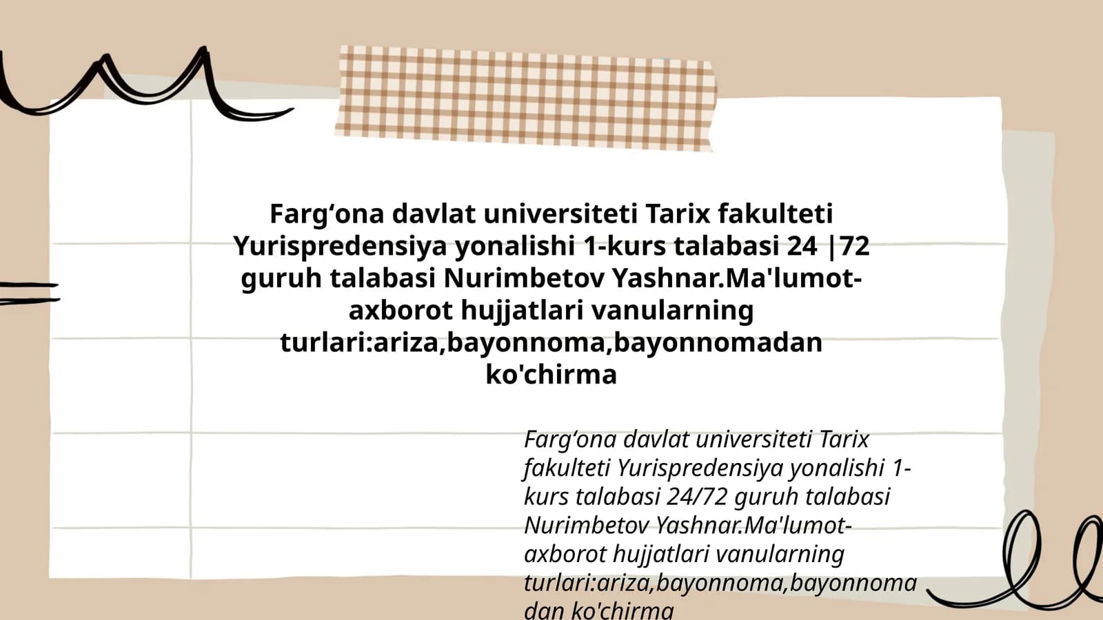 Ma'lumot-axborot hujjatlari vanularning turlari
