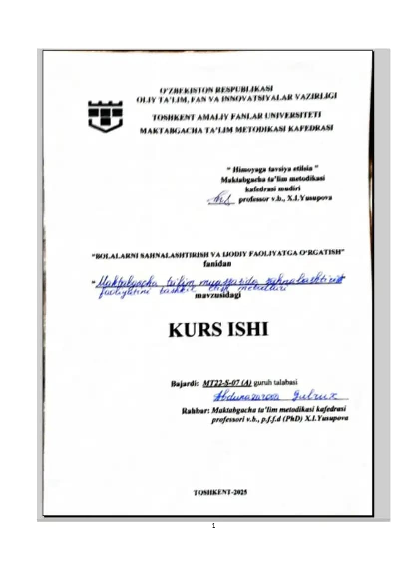 Maktabgacha ta'lim muassasasida sahnalashtirish faoliyatini tashkil etish metodlari