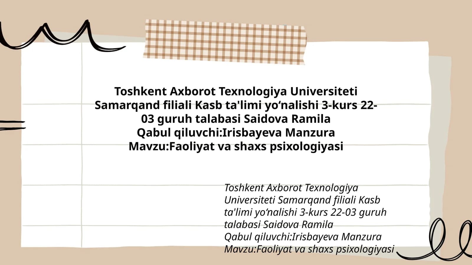 Faoliyat va shaxs psixologiyasi