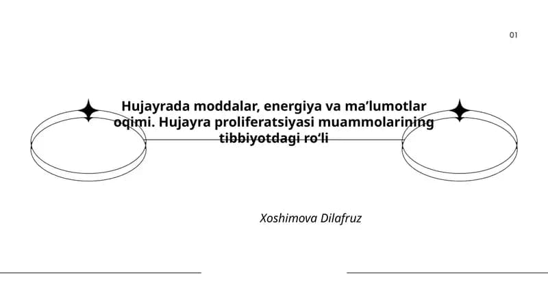 Hujayrada moddalar, energiya va maʼlumotlar oqimi. Hujayra proliferatsiyasi muammolarining tibbiyotdagi roʻli