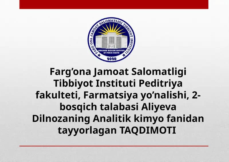 Mg*2kationining tibbiyotda qo'llanilishi va dori vositalari tarkibida sifat va miqdorini aniqlash