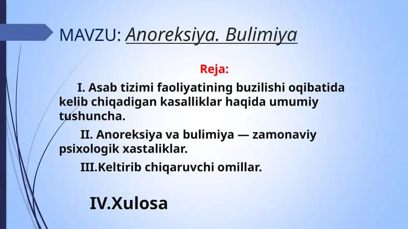Anoreksiya. Bulimiya