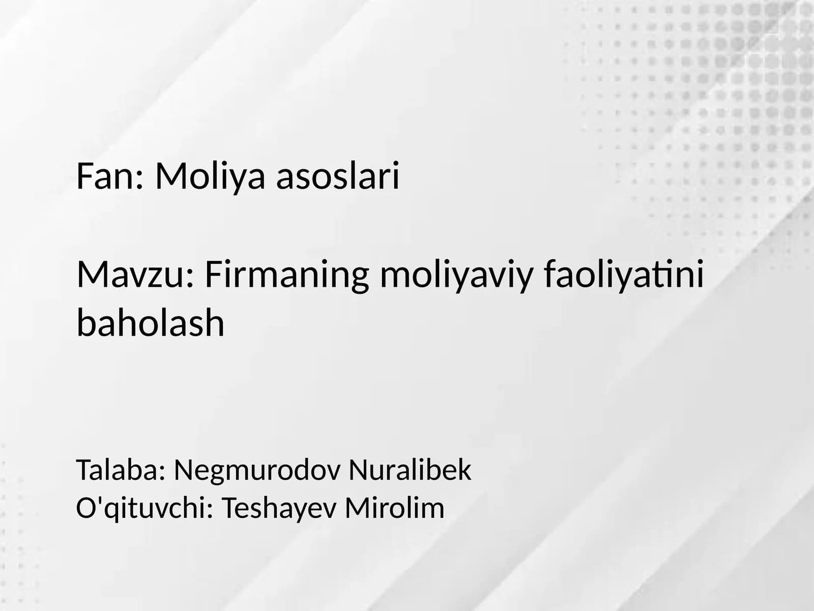Firmaning moliyaviy faoliyatini baholash