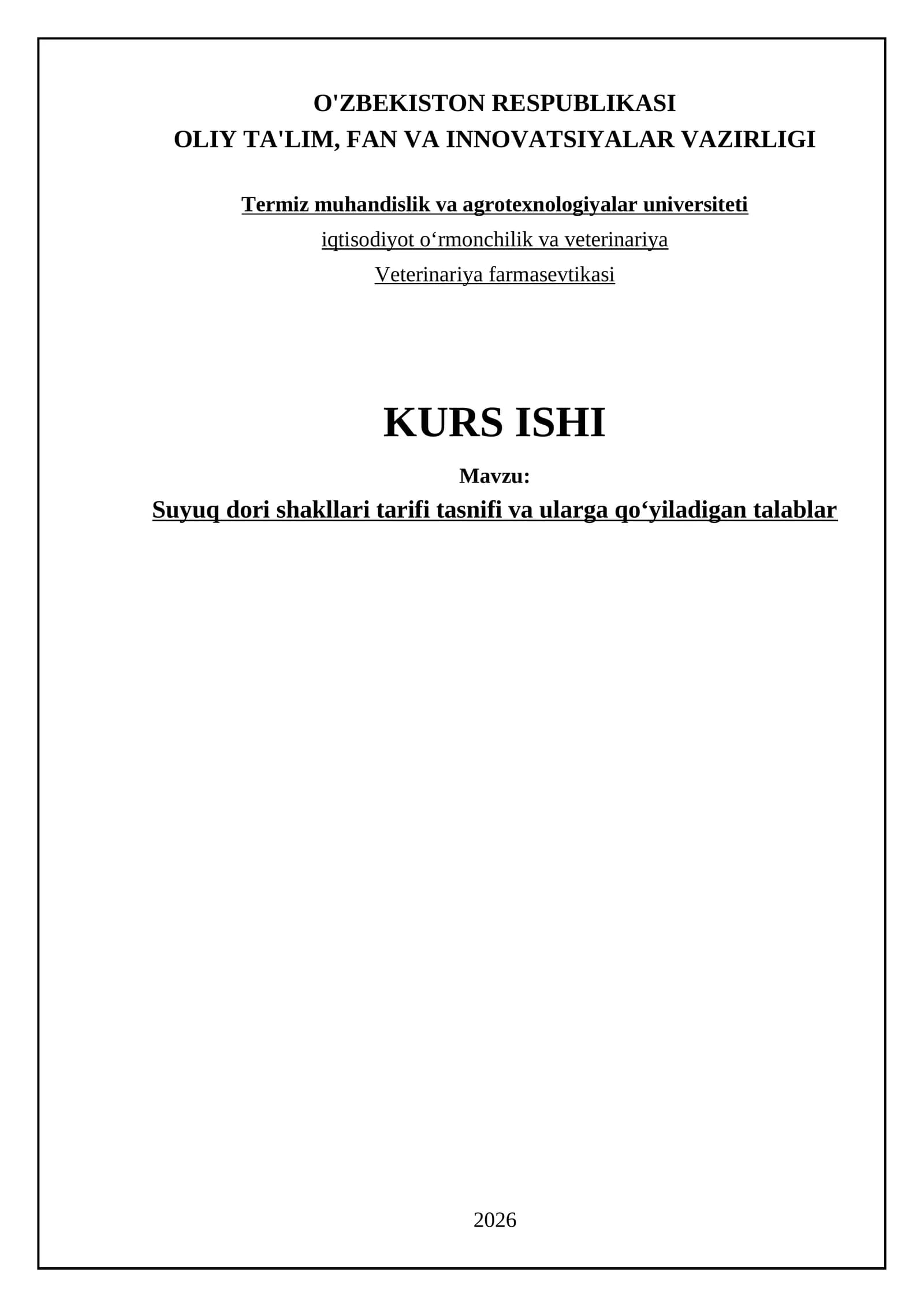 Termiz muhandislik va agrotexnologiyalar universiteti - KURS ISHI