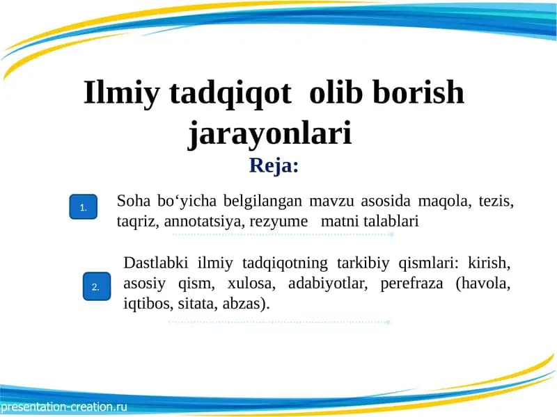 Ilmiy tadqiqot  olib borish jarayonlari