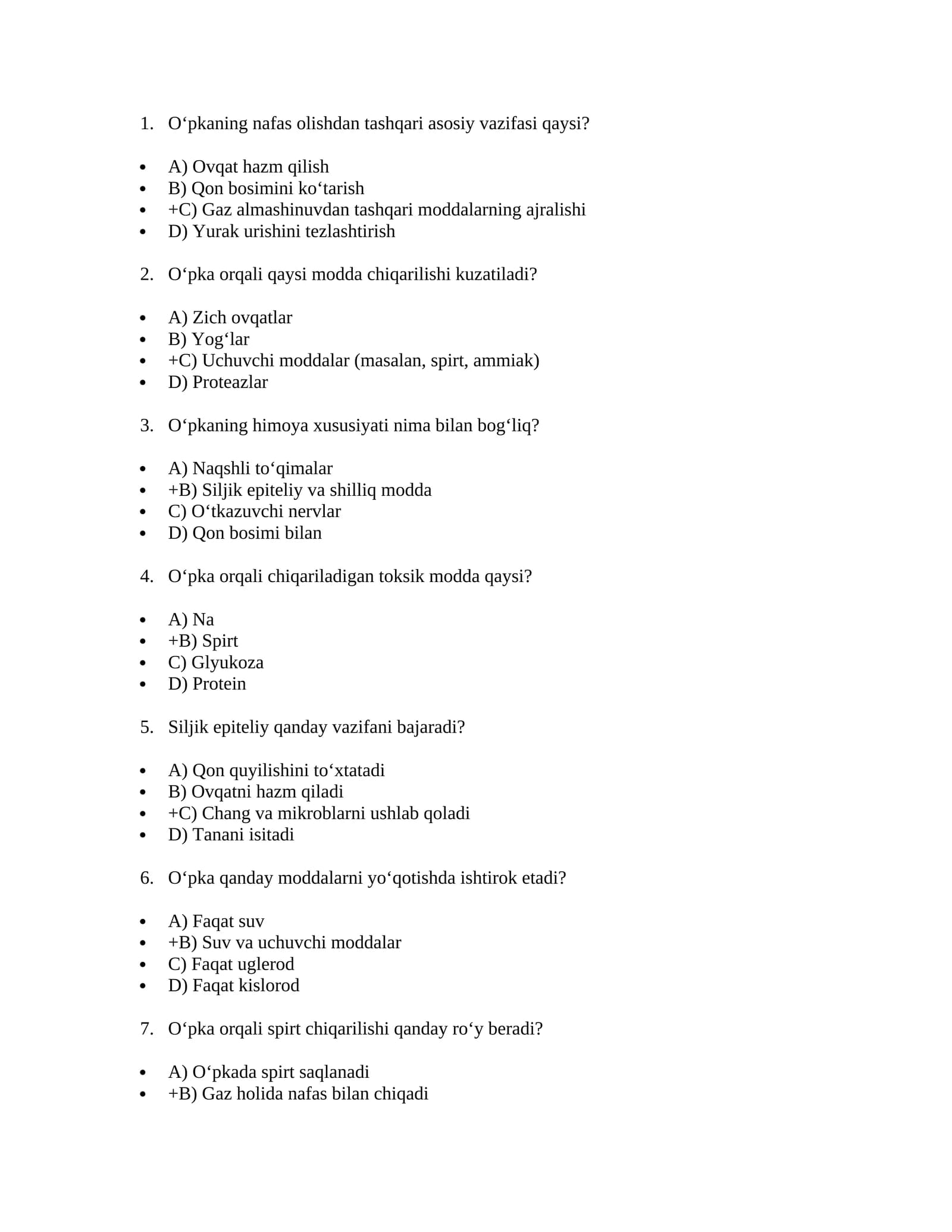 O‘pkaning tarkibi va faoliyati
