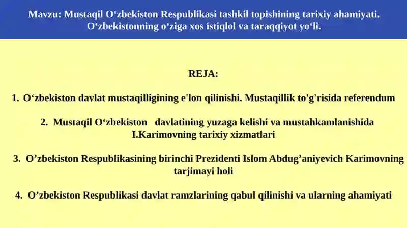 O‘zbekiston Respublikasi Mustaqiligi