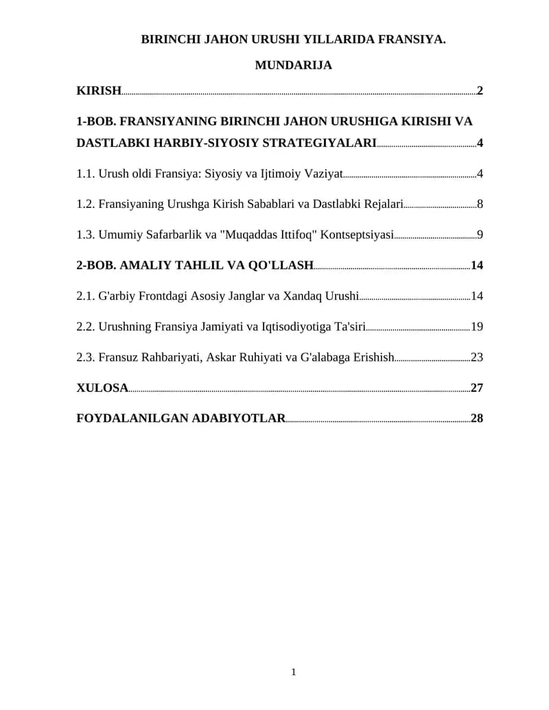 BIRINCHI JAHON URUSHI YILLARIDA FRANSIYA