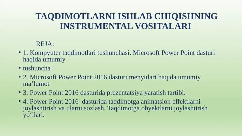 TAQDIMOTLARNI ISHLAB CHIQISHNING INSTRUMENTAL VOSITALARI