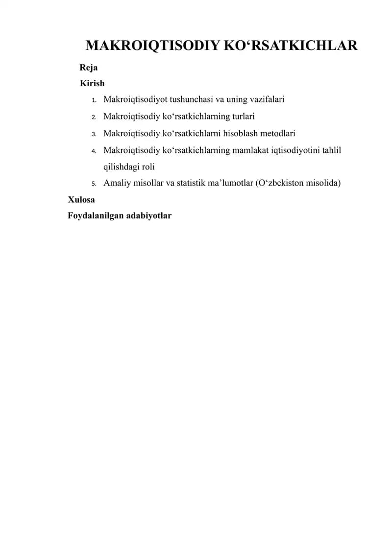 MAKROIQTISODIY KO‘RSATKICHLAR