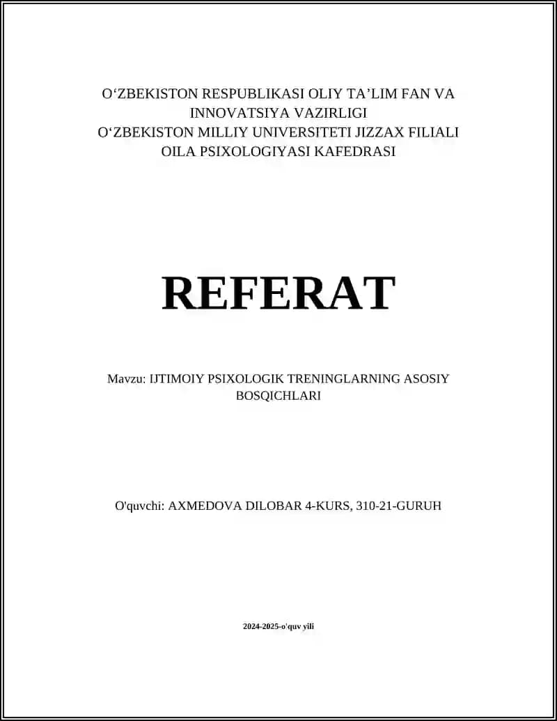IJTIMOIY PSIXOLOGIK TRENINGLARNING ASOSIY BOSQICHLARI