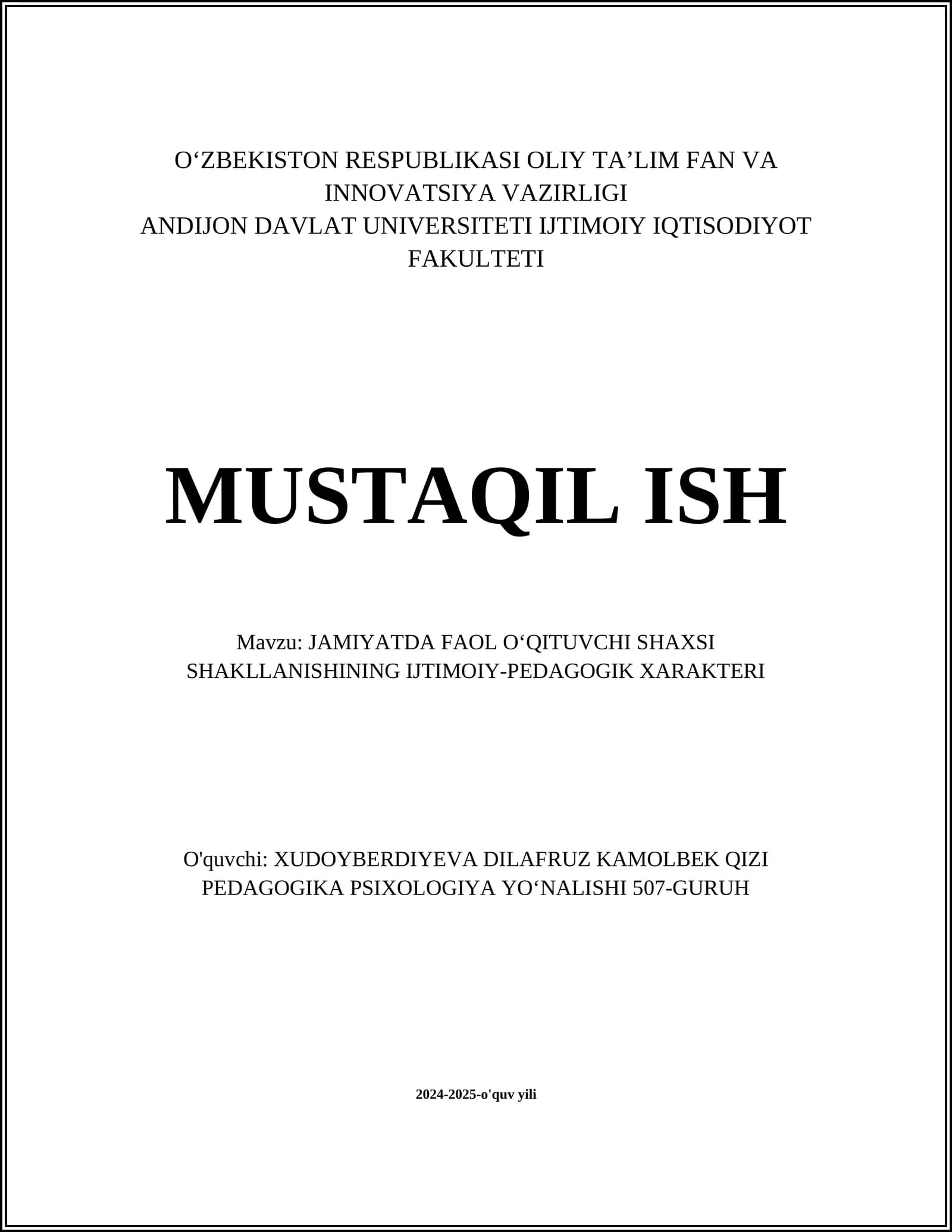JAMIYATDA FAOL O‘QITUVCHI SHAXSI SHAKLLANISHINING IJTIMOIY-PEDAGOGIK XARAKTERI