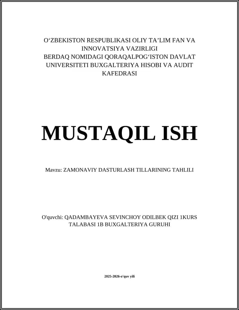 ZAMONAVIY DASTURLASH TILLARINING TAHLILI