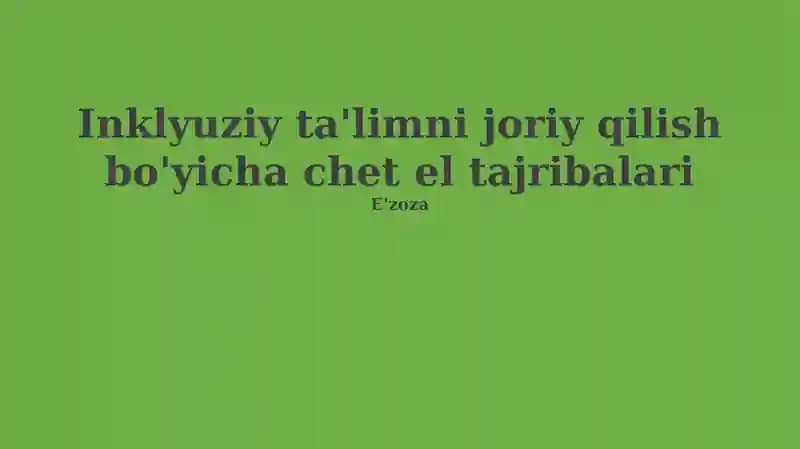 Inklyuziy ta'limni joriy qilish bo'yicha chet el tajribalari