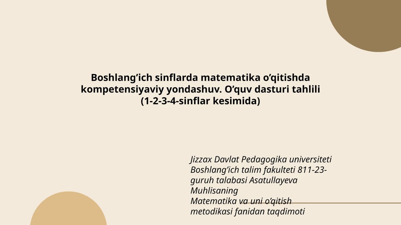 Matematika va uni o’qitish metodikasi fanidan taqdimoti