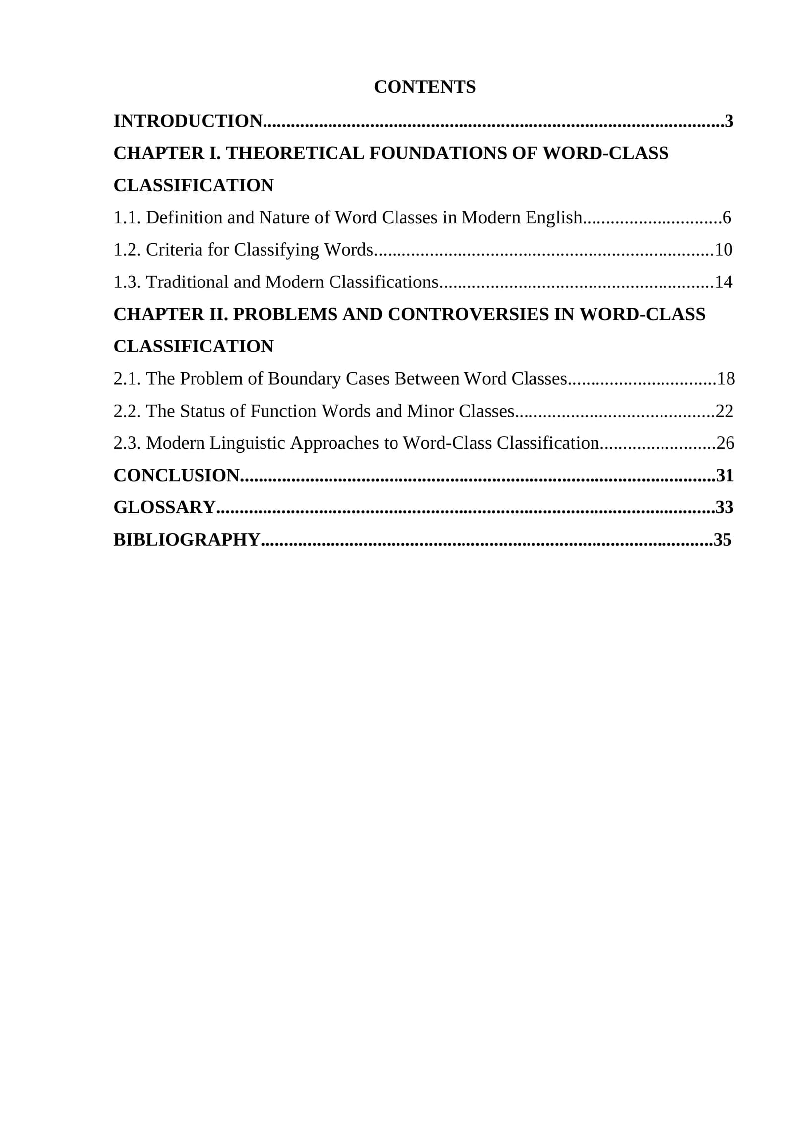 The Problem of Word-Class Classification in Modern English