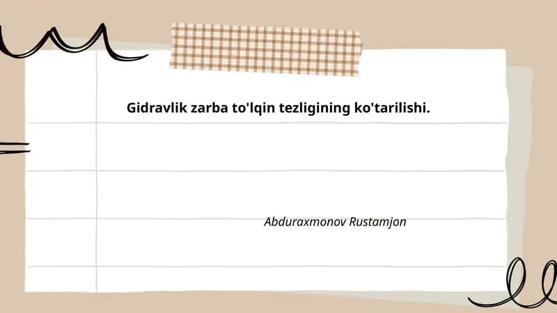 Gidravlik zarba to'lqin tezligining ko'tarilishi