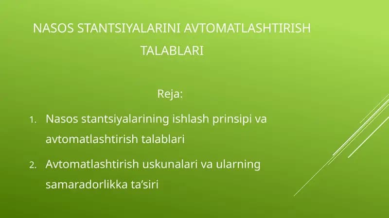 Nasos stantsiyalarini avtomatlashtirish talablari