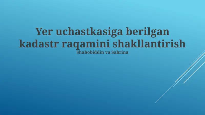 Yer uchastkasiga berilgan kadastr raqamini shakllantirish