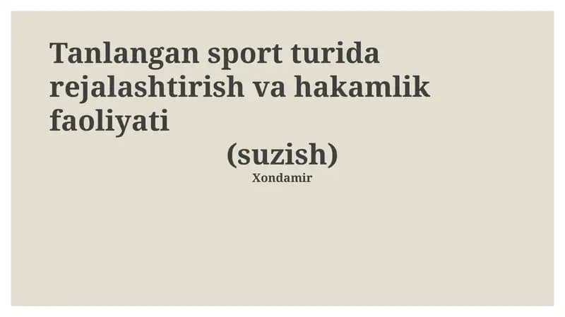 Tanlangan sport turida rejalashtirish va hakamlik faoliyati