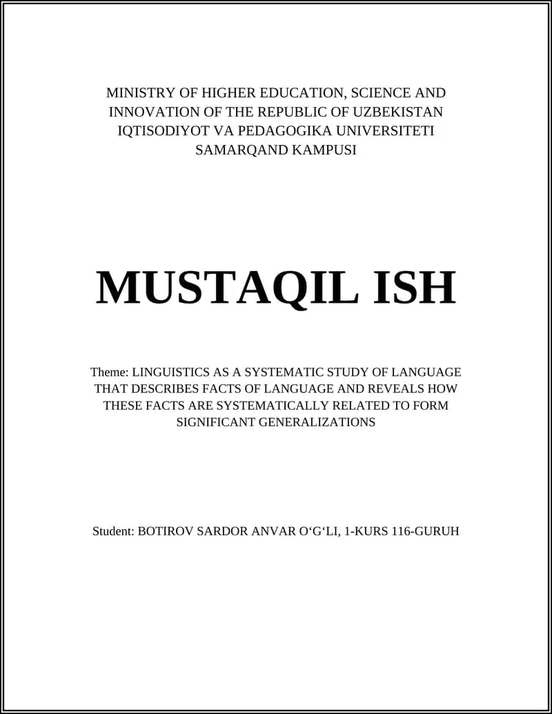 LINGUISTICS AS A SYSTEMATIC STUDY OF LANGUAGE
