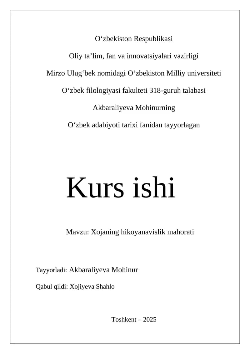 Xoja kurs ishi