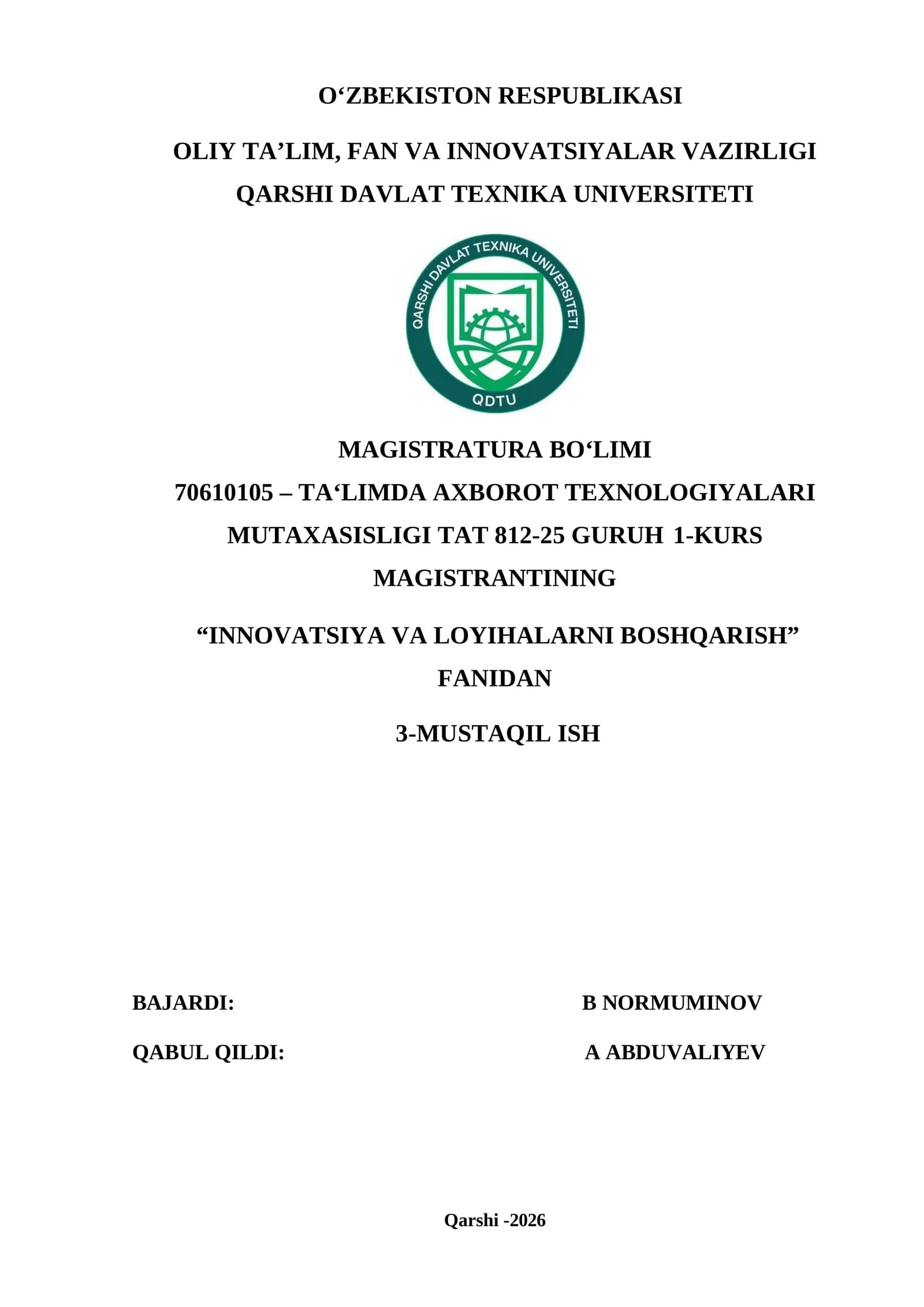 Jamoani shakllantirish va loyihalarni boshqarish