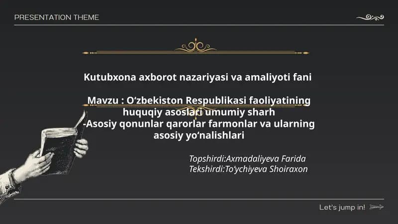 O‘zbekiston Respublikasi faoliyatining huquqiy asoslari umumiy sharh