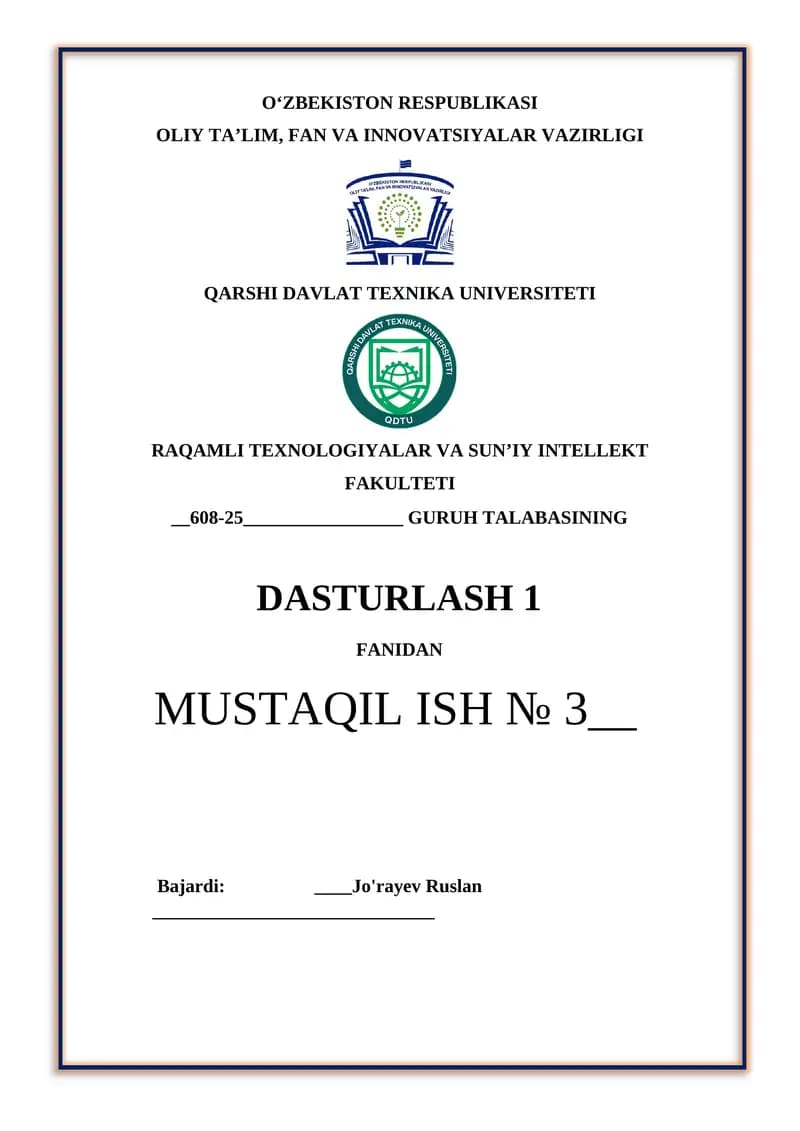 DASTURLASH 1