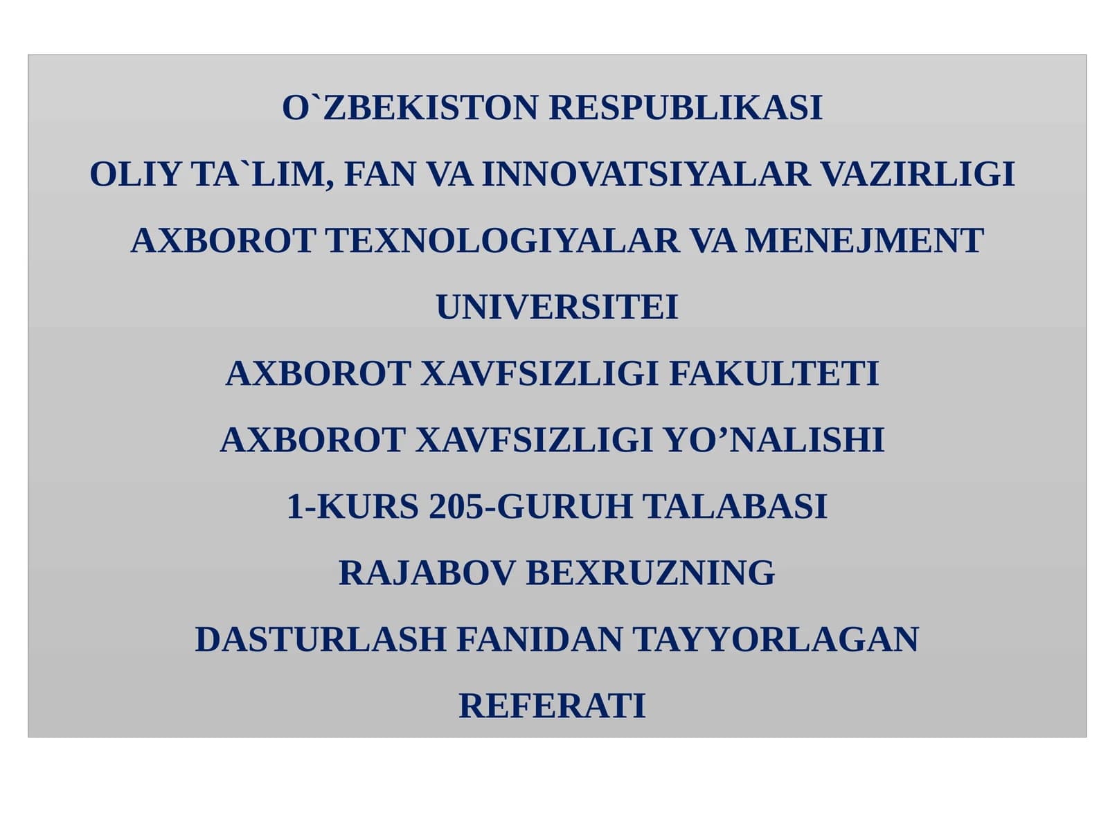 C++ DASTURLASH TILIDA TAKRORLANUVCHI JARAYONLARNIDASTURLASH
