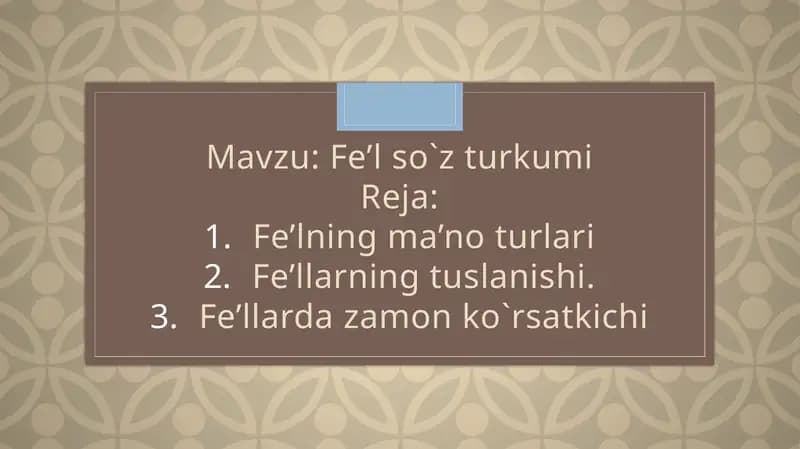 Fe’l so`z turkumi