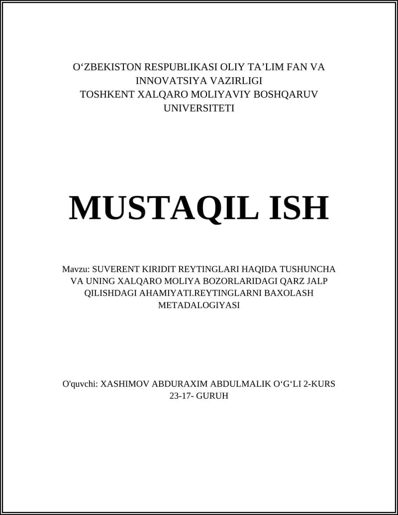 Suverent kiridit reytinglari haqida tushuncha