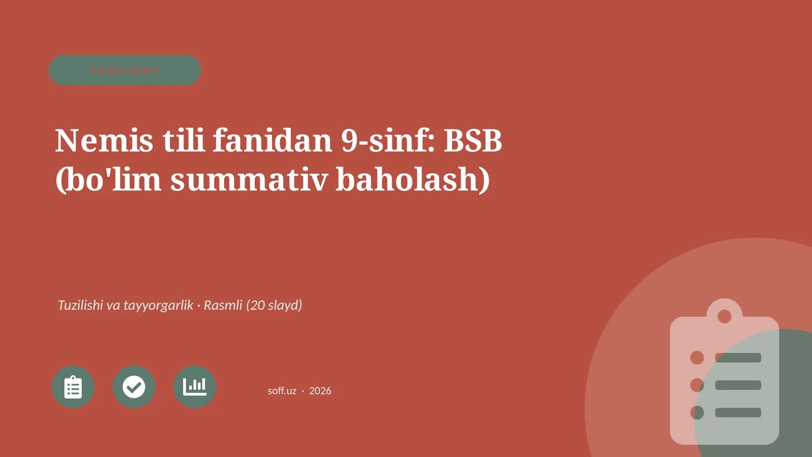 Nemis tili fanidan 9-sinf: BSB (bo'lim summativ baholash)