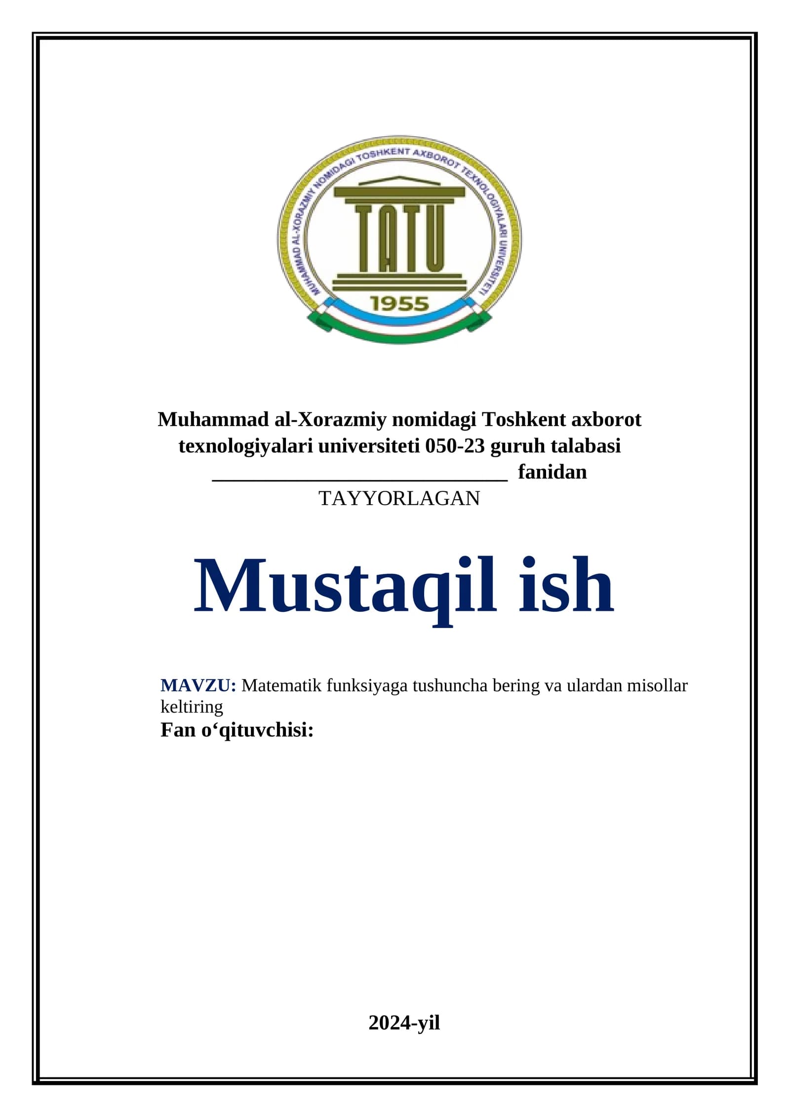 Matematik funksiyaga tushuncha bering va ulardan misollar keltiring