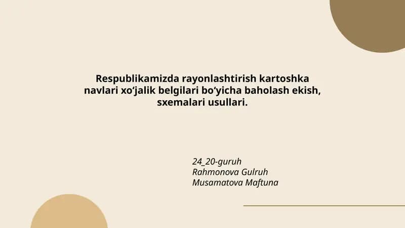 Rayonlashtirish Kartoshka Navlari