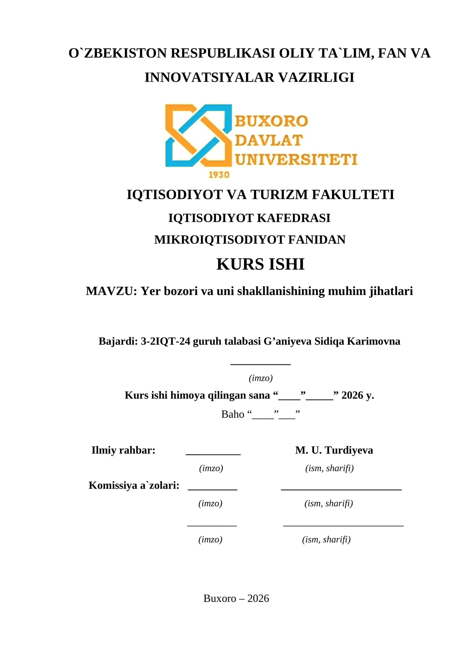 Yer bozori va uni shakllanishining muhim jihatlari