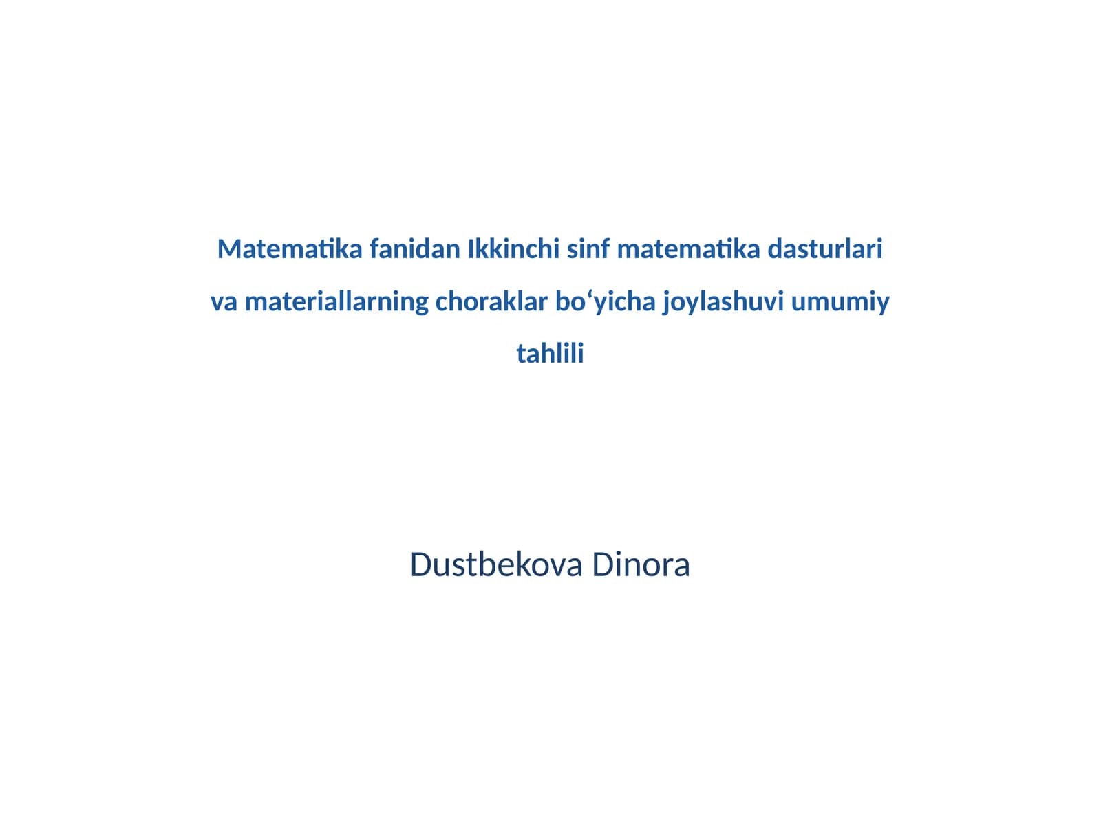 Ikkinchi sinf matematika dasturlari