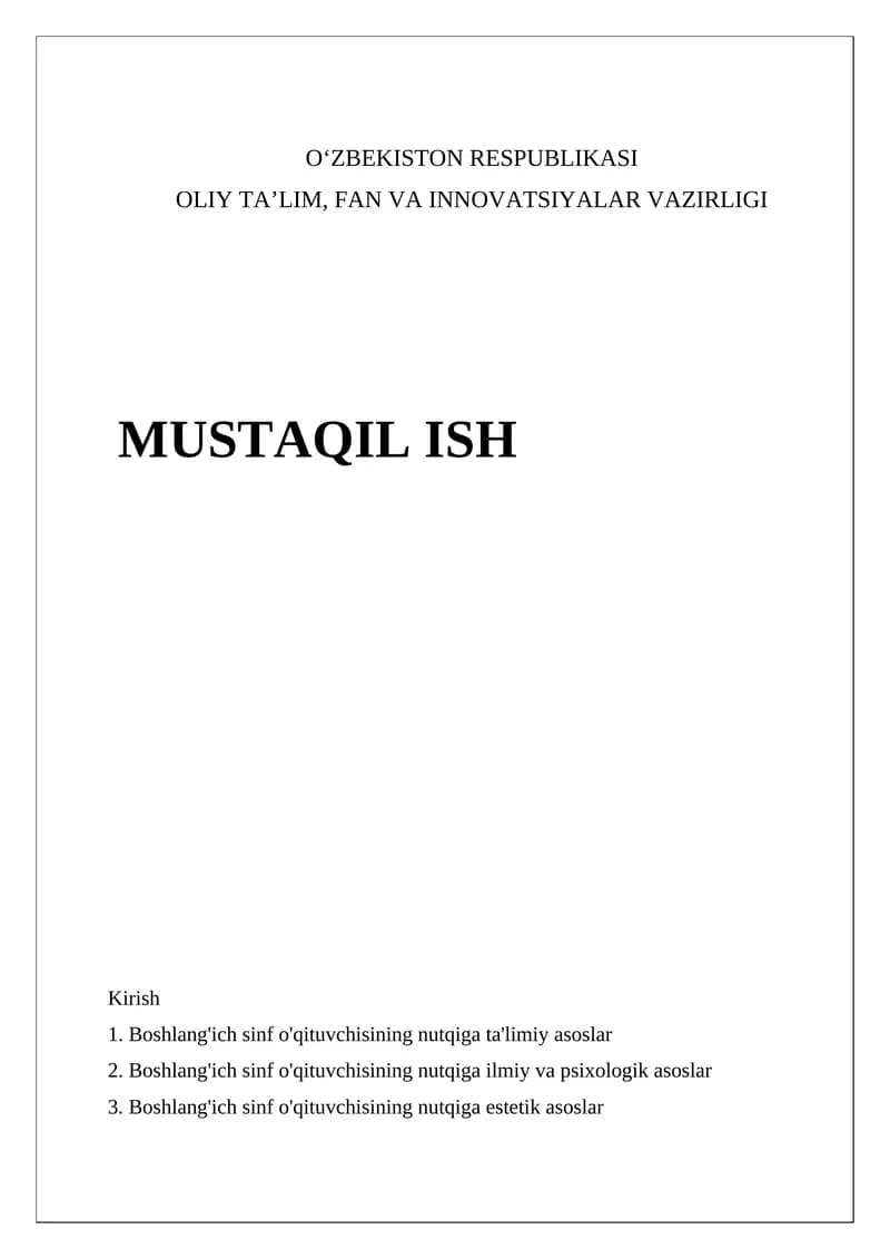 Boshlang'ich sinf o'qituvchisining nutqi: Asosiy tushunchalar