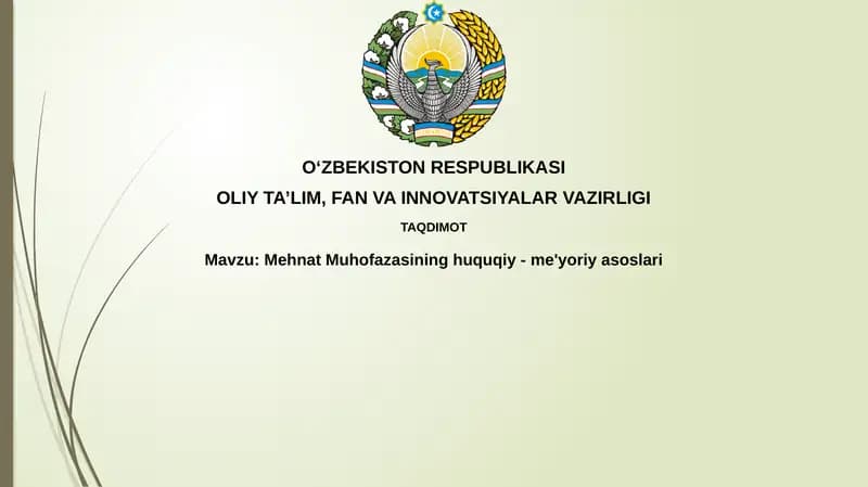 Mehnat Muhofazasining Huquqiy-me'yoriyasoslari