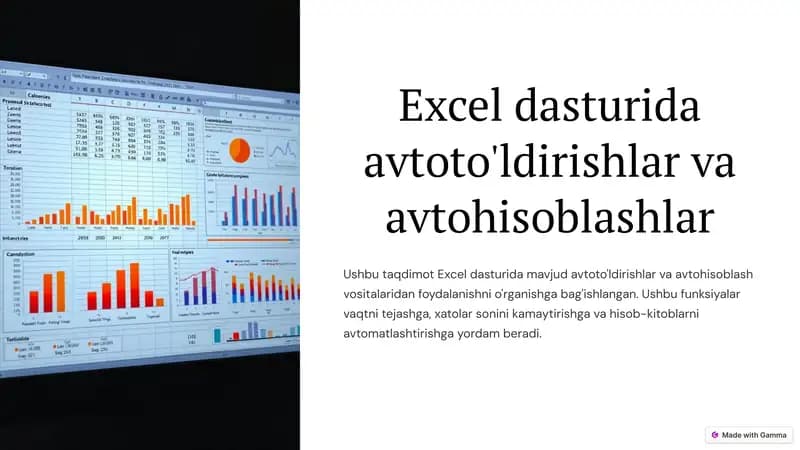 Excel dasturida avtoto'ldirishlar va avtohisoblashlar