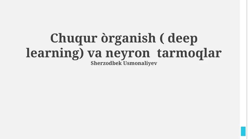 Chuqur òrganish ( deep learning) va neyron tarmoqlar