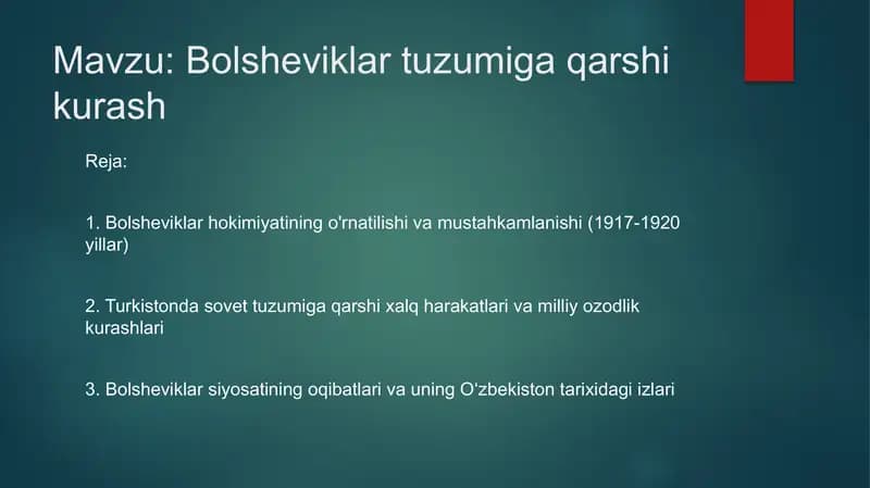 Bolsheviklar tuzumiga qarshi kurash